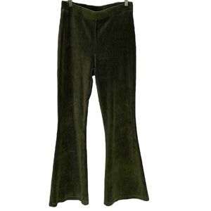 Aerie Dark Green Velvet Ribbed Flare Pants medium